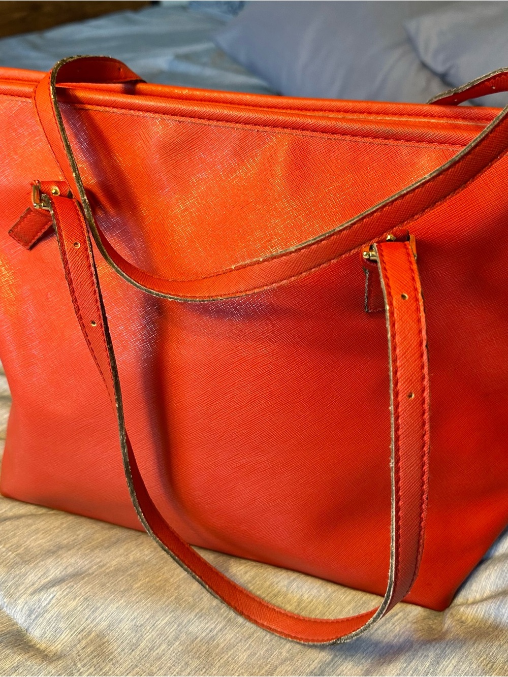 Michael Kors Red Saffiano Leather Tote with MK Charm 11tallx15wide - Picture 14 of 15
